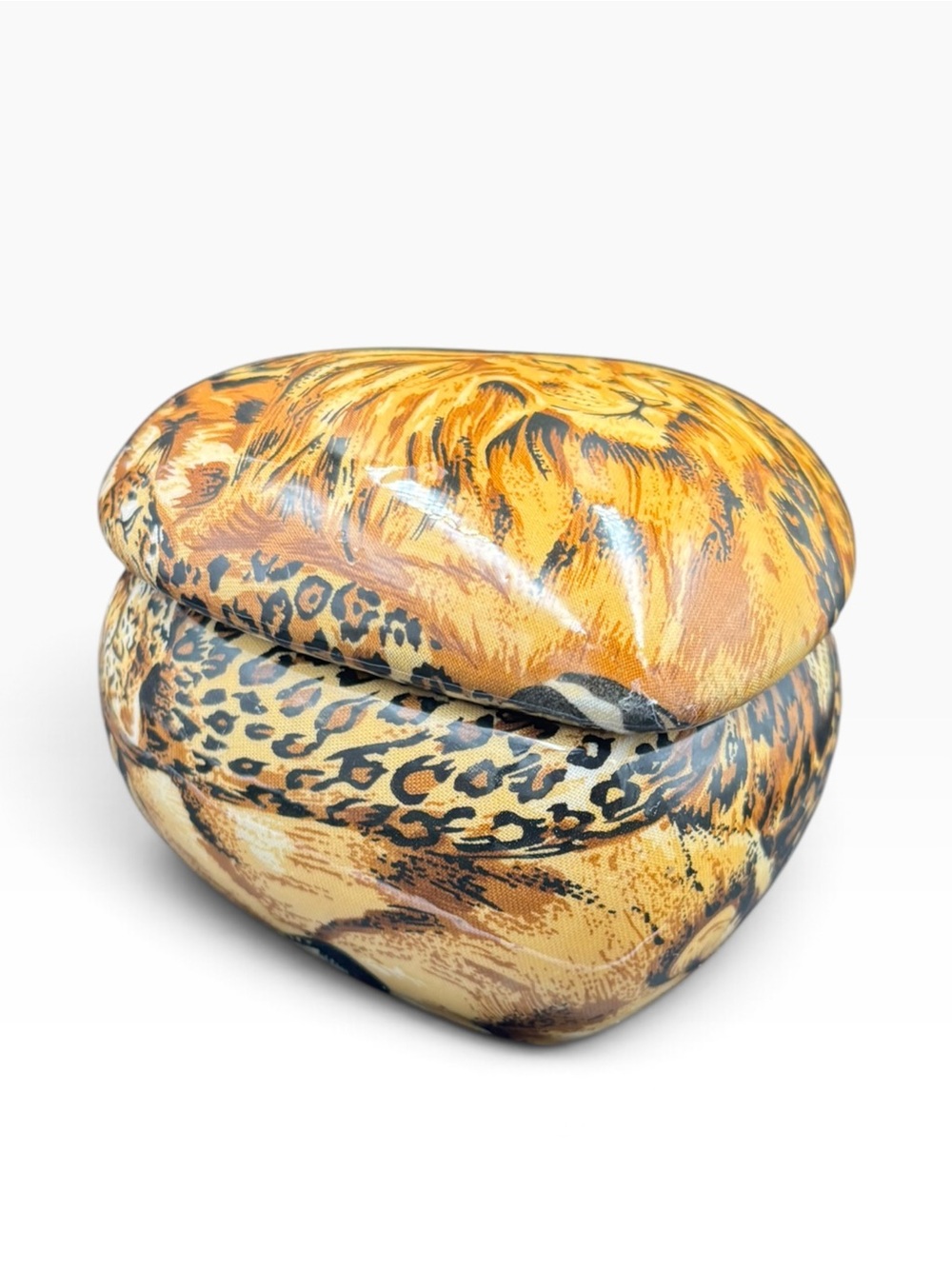 Heart-Shaped Lion Safari Animal Print Jewelry Trinket Box 5” x 4” - Picture 4 of 9